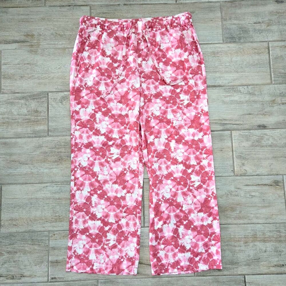 Old Navy Linen Blend Wide Leg Pants Tie Dye Geo Pattern‎ Loungewear Everyday L